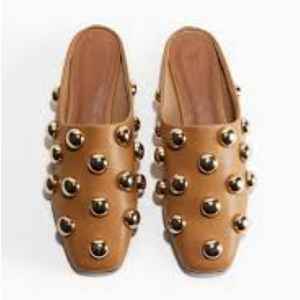 H&M Tan Mules with Gold Accents